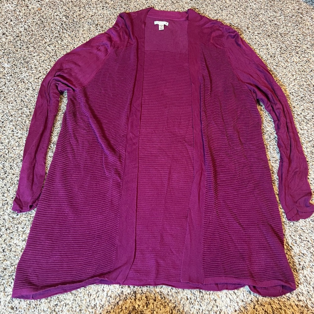 Croft & Barrow Womens 1X Cardigan Duster Plum Ribbed Knit Open Front Lightweight